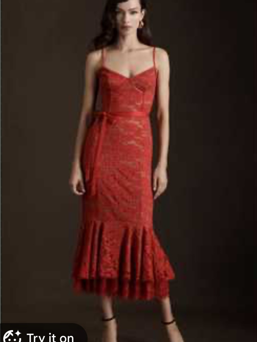 💥 V CHAPMAN Red Naomi Lace Midi with Flounced Hem
